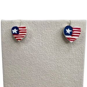 Handmade Hand Painted Heart American Flag Stud Wooden Earrings